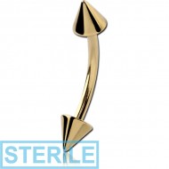 STERILE ZIRCON GOLD PVD COATED SURGICAL STEEL CURVED MICRO BARBELL WITH CONES