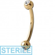 STERILE ZIRCON GOLD PVD COATED SURGICAL STEEL DOUBLE JEWELLED CURVED MICRO BARBELL PIERCING