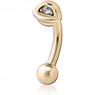 ZIRCON GOLD PVD COATED SURGICAL STEEL JEWELLED FANCY CURVED MICRO BARBELL - HALF OPEN EYE PIERCING