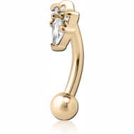 ZIRCON GOLD PVD COATED SURGICAL STEEL JEWELLED FANCY CURVED MICRO BARBELL - JESTER HAT PIERCING