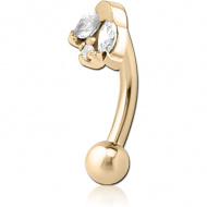 ZIRCON GOLD PVD COATED SURGICAL STEEL JEWELLED FANCY CURVED MICRO BARBELL PIERCING