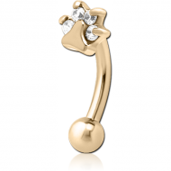 ZIRCON GOLD PVD COATED SURGICAL STEEL JEWELLED FANCY CURVED MICRO BARBELL - ANIMAL PAW PIERCING