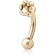ZIRCON GOLD PVD COATED SURGICAL STEEL JEWELLED FANCY CURVED MICRO BARBELL - ANIMAL PAW CENTER GEM PIERCING