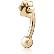 ZIRCON GOLD PVD COATED SURGICAL STEEL FANCY CURVED MICRO BARBELL - PLAIN ANIMAL PAW PIERCING