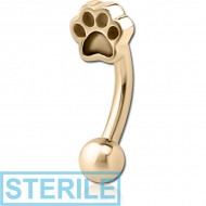STERILE ZIRCON GOLD PVD COATED SURGICAL STEEL FANCY CURVED MICRO BARBELL - ANIMAL PAW INDENT PIERCING