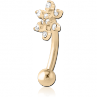 ZIRCON GOLD PVD COATED SURGICAL STEEL JEWELLED FANCY CURVED MICRO BARBELL - SNOWFLAKE PIERCING