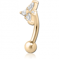 ZIRCON GOLD PVD COATED SURGICAL STEEL JEWELLED FANCY CURVED MICRO BARBELL - TRINITY PIERCING
