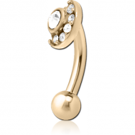 ZIRCON GOLD PVD COATED SURGICAL STEEL JEWELLED FANCY CURVED MICRO BARBELL - MOON AND STARS PIERCING