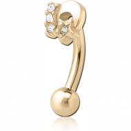 ZIRCON GOLD PVD COATED SURGICAL STEEL JEWELLED FANCY CURVED MICRO BARBELL - PLAIN MOON AND STARS PIERCING