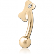 ZIRCON GOLD PVD COATED SURGICAL STEEL JEWELLED FANCY CURVED MICRO BARBELL - BONE PIERCING