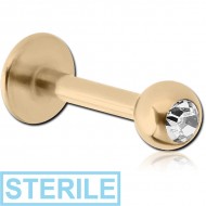 STERILE ZIRCON GOLD PVD SURGICAL STEEL jewelled MICRO LABRET