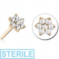 STERILE ZIRCON GOLD PVD COATED SURGICAL STEEL JEWELLED THREADLESS ATTACHMENT - FLOWER PIERCING