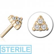 STERILE ZIRCON GOLD PVD COATED SURGICAL STEEL JEWELLED THREADLESS ATTACHMENT - TRIANGLE PIERCING