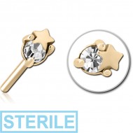 STERILE ZIRCON GOLD PVD COATED SURGICAL STEEL JEWELLED THREADLESS ATTACHMENT - STAR AND GEM