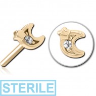 STERILE ZIRCON GOLD PVD COATED SURGICAL STEEL JEWELLED THREADLESS ATTACHMENT - CRESCENT AND STAR PIERCING