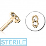 STERILE ZIRCON GOLD PVD COATED SURGICAL STEEL JEWELLED THREADLESS ATTACHMENT - TWO GEMS EYES PIERCING