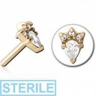 STERILE ZIRCON GOLD PVD COATED SURGICAL STEEL JEWELLED THREADLESS ATTACHMENT - JESTER HAT PIERCING