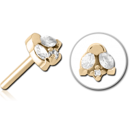 ZIRCON GOLD PVD COATED SURGICAL STEEL JEWELLED THREADLESS ATTACHMENT PIERCING