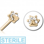 STERILE ZIRCON GOLD PVD COATED SURGICAL STEEL JEWELLED THREADLESS ATTACHMENT - ANIMAL PAW