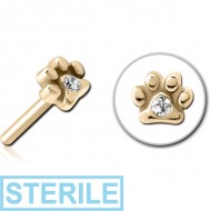 STERILE ZIRCON GOLD PVD COATED SURGICAL STEEL JEWELLED THREADLESS ATTACHMENT - ANIMAL PAW CENTER GEM