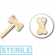 STERILE ZIRCON GOLD PVD COATED SURGICAL STEEL JEWELLED THREADLESS ATTACHMENT - BONE PIERCING