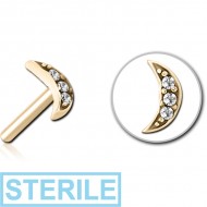 STERILE ZIRCON GOLD PVD COATED SURGICAL STEEL JEWELLED THREADLESS ATTACHMENT - CRESCENT 3 GEMS