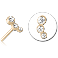 ZIRCON GOLD PVD COATED SURGICAL STEEL JEWELLED THREADLESS ATTACHMENT - TRIPLE JEWEL PIERCING