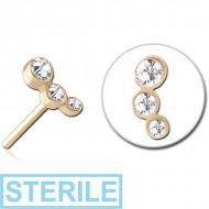 STERILE ZIRCON GOLD PVD COATED SURGICAL STEEL JEWELLED THREADLESS ATTACHMENT - TRIPLE JEWEL