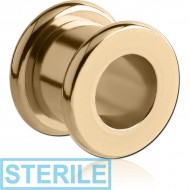 STERILE ZIRCON GOLD PVD COATED STAINLESS STEEL ROUND-EDGE THREADED TUNNEL PIERCING