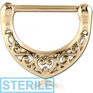 STERILE ZIRCON GOLD PVD COATED SURGICAL STEEL NIPPLE CLICKER - FILIGREE PIERCING