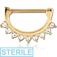 STERILE ZIRCON GOLD PVD COATED SURGICAL STEEL JEWELLED NIPPLE CLICKER PIERCING