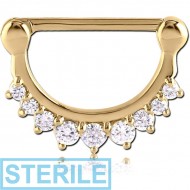 STERILE ZIRCON GOLD PVD COATED SURGICAL STEEL JEWELLED NIPPLE CLICKER PIERCING