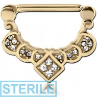 STERILE ZIRCON GOLD PVD COATED SURGICAL STEEL JEWELLED NIPPLE CLICKER - FILIGREE PIERCING