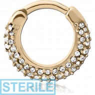 STERILE ZIRCON GOLD PVD COATED SURGICAL STEEL ROUND JEWELLED HINGED SEPTUM CLICKER