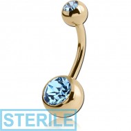 STERILE ZIRCON GOLD PVD COATED TITANIUM DOUBLE CRYSTAL JEWELLED NAVEL BANANA