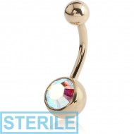 STERILE ZIRCON GOLD PVD COATED TITANIUM OPTIMA CRYSTAL JEWELLED NAVEL BANANA