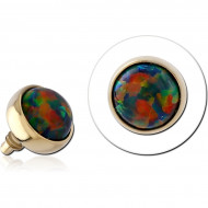 ZIRCON GOLD PVD SURGICAL STEEL SYNTHETIC OPAL JEWELLED DISC FOR 1.2MM INTERNALLY THREADED PINS