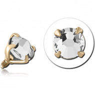 ZIRCON GOLD PVD COATED SURGICAL STEEL ROUND PRONG SET JEWELLED FOR 1.2MM INTERNALLY THREADED PINS PIERCING