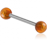 SURGICAL STEEL BARBELL WITH AMBER BALLS