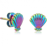 ANODISED SURGICAL STEEL EAR STUDS PAIR - SHELL