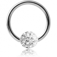 SURGICAL STEEL BALL CLOSURE RING WITH EPOXY COATED CRYSTALINE JEWELLED BALL PIERCING