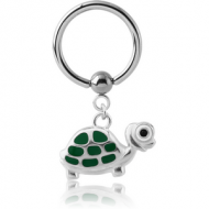 SURGICAL STEEL BALL CLOSURE RING WITH CHARM - TURTLE PIERCING