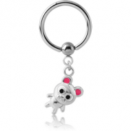 SURGICAL STEEL BALL CLOSURE RING WITH CHARM - BEAR PIERCING