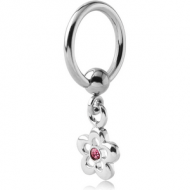 SURGICAL STEEL BALL CLOSURE RING WITH JEWELLED FLOWER CHARM PIERCING