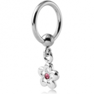 SURGICAL STEEL BALL CLOSURE RING WITH JEWELLED FLOWER CHARM