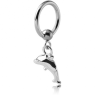 SURGICAL STEEL BALL CLOSURE RING WITH DOLPHIN CHARM PIERCING