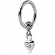 SURGICAL STEEL BALL CLOSURE RING WITH JEWELLED HEART CHARM PIERCING