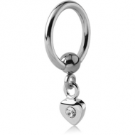 SURGICAL STEEL BALL CLOSURE RING WITH JEWELLED HEART CHARM