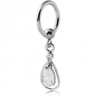 SURGICAL STEEL BALL CLOSURE RING WITH PRONG SET TEAR DROP CHARM