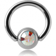 SURGICAL STEEL JEWELLED BALL CLOSURE RING WITH OPTIMA CRYSTAL PIERCING